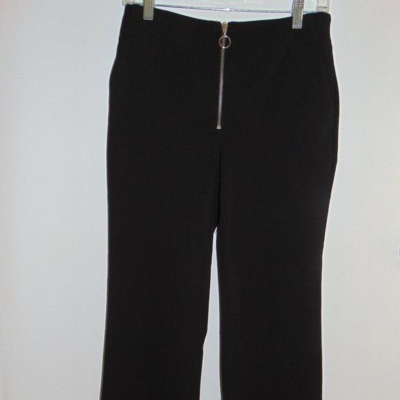 Women's H&M Woven Black Metal Zipper 70's Retro Straight Leg Pants Slacks 8 - Picture 2 of 8